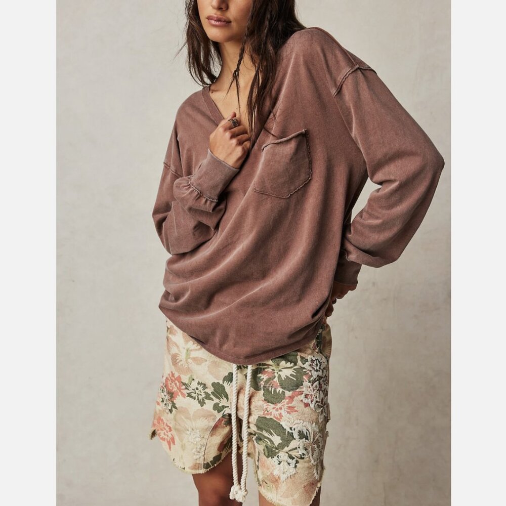 Free People We The Free Umber Earth Long Sleeve Fade Into You Relaxed Tee